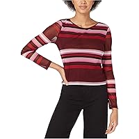 Womens Illusion Mesh Pullover Blouse, Red, XX-Large