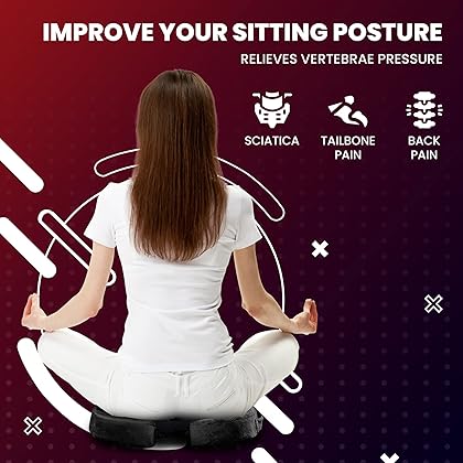 Ziraki Seat Cushion Pillow For Office Chair - Orthopedic Design - 100% Memory Foam Supports & Protects Sciatica, Coccyx, Tailbone Pain And Back Support -Ideal Gift For Home Office, or Car Driver Black