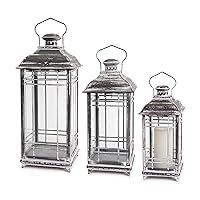 Set of 3 Mission Style White and Graphite Grey Candle Lanterns - 14-17-20 Inch - Melrose, Gray and White