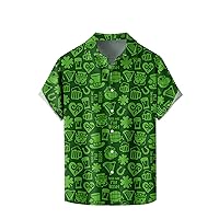 Vintage Tees for Men St Patricks Day Button Down Hawaiian Shirts with Collar Striped Clover Dressy Tops Irish Parade T-Shirt