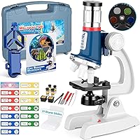 58-pcs Microscope Kit for Kids 5-7 8-12, 100X-1200X Kids Microscope with Metal Body Microscope, Carrying Box, LED Light, Science Experiments Kit Toys for Kids 3-5 6 7 8 9 10 Birthday Gift