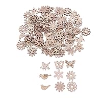 Happyyami 100pcs Unfinished Wood Cutouts Wooden Flower Butterfly Bird Embellishments Table Confetti Rustic Wedding Decorations DIY Wood Craft Supplies