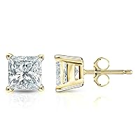 18k Gold 4-Prong Basket Princess-cut Diamond Men's Stud Earrings (1/4-2 ct, G-H, VS2-SI1) Push-Backs