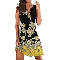 Women 2024 Summer Dress Floral Printed Sleeveless Tank Casual Tshirt Dress Sundress Vacation Sun Dress Teen Fashion