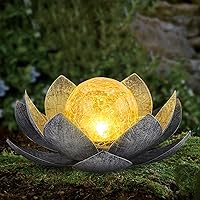 Garden Solar Light Outdoor(2Pack),Crackle Globe Glass Lotus Decoration, Waterproof Metal LED Flower Lights for Patio,Lawn,Walkway,Tabletop,Ground