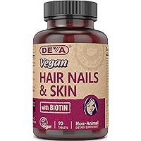 Deva Vegan Vitamins Hair Nails & Skin Supplement with 500 mcg Biotin - 90 Tablets, 1-Pack