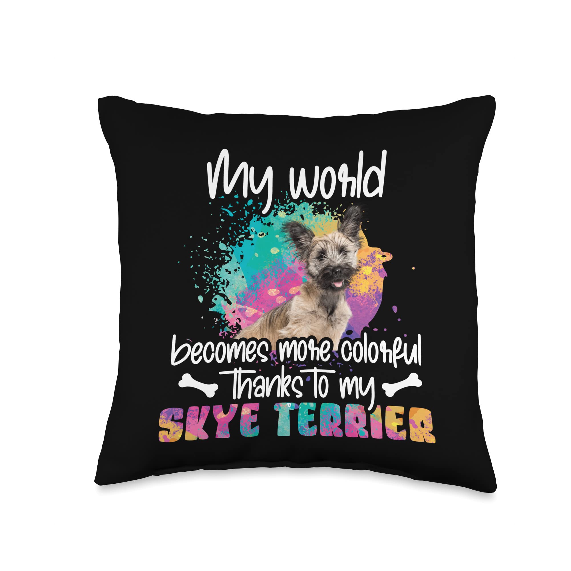 Gift Idea Colorful world Skye terrier Colorful World Skye Terrier Paws Dog mom Throw Pillow, 16x16, Multicolor