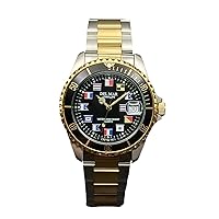 Del Mar 50408 43mm Stainless Steel Quartz Watch w/Stainless Steel Band in Two Tone with a Black dial