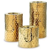 Signature Design by Ashley Marisa 3 Piece Glazed Ceramic Candle Holder Set, Gold