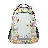 Beautiful Flower with Hummingbird Bird Backpacks Travel Laptop Daypack School Book Bag for Men Women Teens Kids