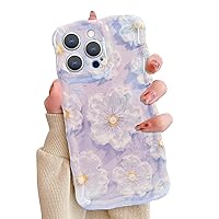 Compatible with iPhone 14 Pro Max Case Vintage Oil Painting Art Phone Case Curly Wave Frame Trendy Aesthetic Flower Design for Girls Women Protective Shockproof Floral Soft TPU Case,Purple