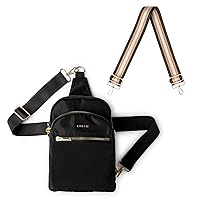 KEDZIE Roundtrip Convertible Sling Crossbody Bag (Black) & Interchangeable 2-Inch Bag Strap (24 Carat Black V2)