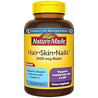 Hair Skin and Nails with Biotin 2500 mcg, Dietary Supplement For Healthy Hair Skin and Nails Support, 120 Softgels, 120 Day Supply