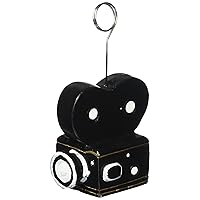 Beistle Movie Camera Photo/Balloon Holder Party Accessory (1 count), Black/White/Gold, 6 ounces