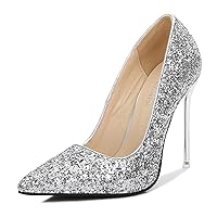 Womens Glitter Sequin Heels Pointed Toe Pumps Closed Toe High Heels Stiletto Slip on Business Heels Wedding Party Dress Shoes
