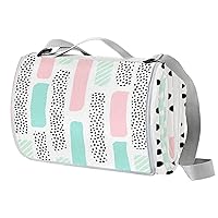 Waterproof Beach Blanket Sand Free Outdoor Picnic Blanket, Small Foldable Picnic Mat for Camping Travel, Easy Carry Tote Bag Pastel Pink Mint Green and Dots