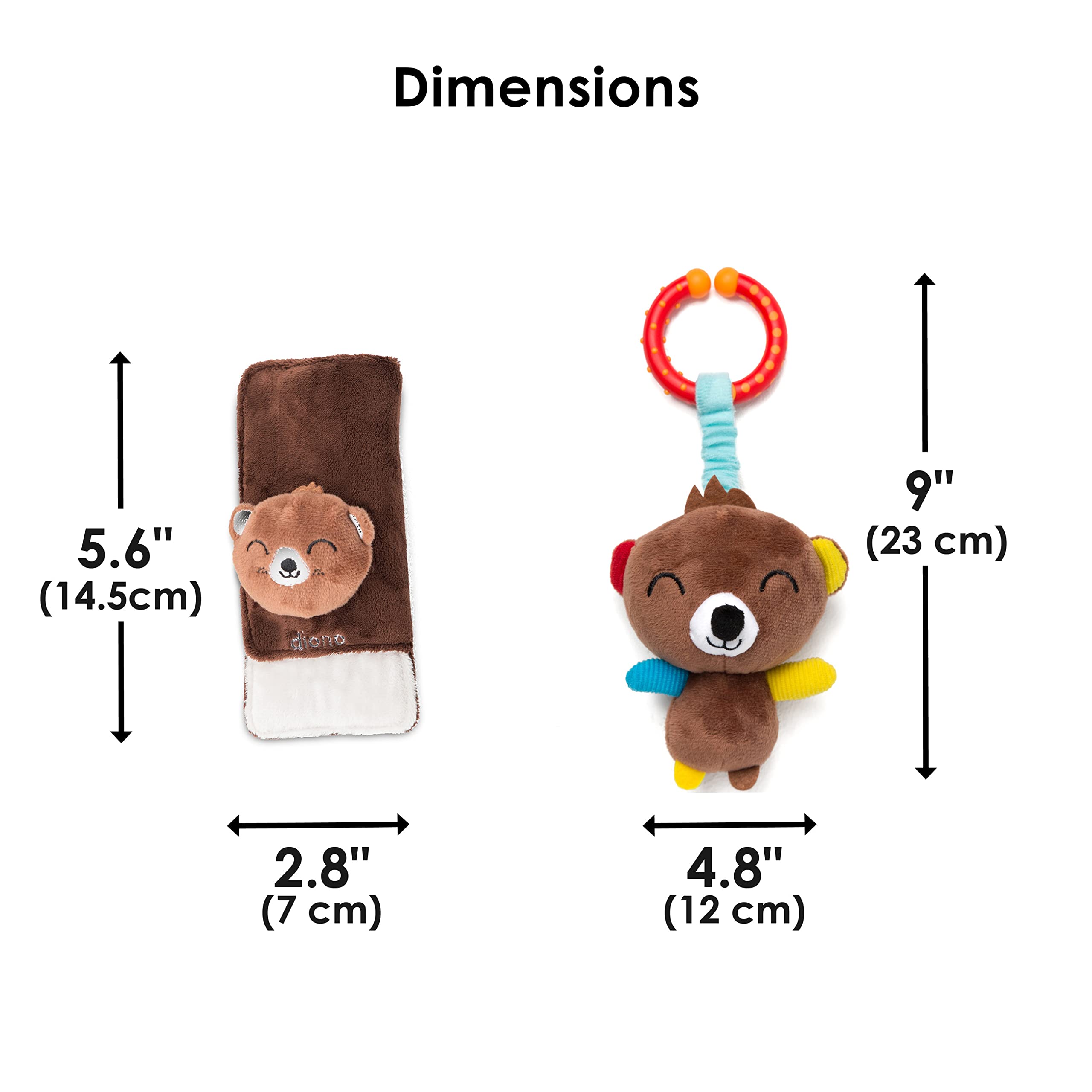 Diono Baby Bear Character Car Seat Straps & Toy, Shoulder Pads for Baby, Infant, Toddler, 2 Pack Soft Seat Belt Cushion and Stroller Harness Covers Helps Prevent Strap Irritation