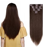 MY-LADY Clip In Hair Extensions Real Human Hair 24 Inch 8pcs Remy Real Hair Extension Clip ins 120g #4 Medium Brown Long Full Head Soft Natural Extension