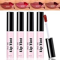4 Colors Peel Off Lip Stains Set, Tattoo Color Lip Tint, Long Lasting, Waterproof, and Non Stick Color Lip Gloss Makeup,Peel Off Lip Tint Stain with Natural Matte Finish