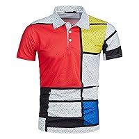 Mens Slim Fit Polo Shirts Print Button Lapel Short Sleeve Golf Breathable Comfortable Shirts Summer Fashion Casual Polo