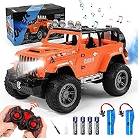 Remote Control Jeep Car with Spray - RC Cars with Spade Toy & 2 Batteries for 50Min Play RC Jeep with Trailer Hitch Multifunctional RC Trunk Toys Gifts for Kids Age 6+