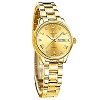 OLEVS Women's Watch Analogue Quartz Wrist Watches with Diamond Small Face Gold Silver Stainless Steel Strap Waterproof Day Date Watch