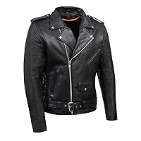 Milwaukee Leather SH1011 Black Classic Brando Motorcycle Jacket for Men Made of Cowhide Leather w/Side Lacing