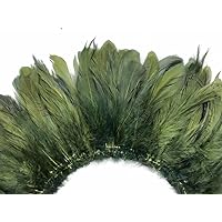 4 Inch Strip - Olive Green Bleached & Dyed Strung Rooster Schlappen Feathers Halloween Costume Craft Supply | Moonlight Feather