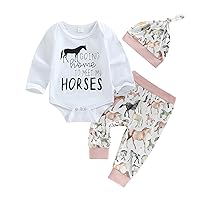 3pcs Newborn Baby Girl Boy Western Clothes Long Sleeve Letter Romper+Pattern Pants+Hat Fall Winter Outfits Set