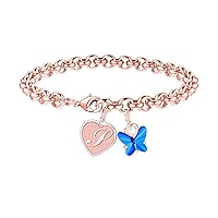 Mothers Day Gifts for Mom Daughter - Initial Charm Bracelets for Girls Crystal Butterfly Bracelets for Teen Girls Gifts Heart Initial Charm Bracelets for Girls Gifts for Girls Women Jewelry