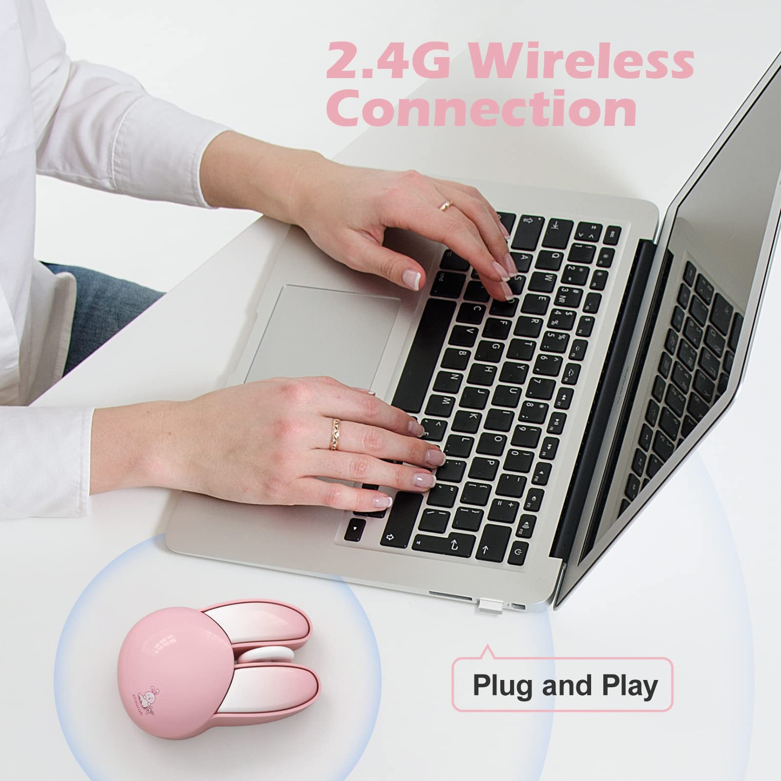 KNOWSQT Bunny Wireless Mouse Pink, 2.4G Silent Rabbit Mice with USB Receiver - for Windows Laptop PC Mac Desktop Gaming