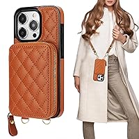 Bocasal Crossbody Wallet Case for iPhone 15 Pro, RFID Blocking PU Leather Zipper Handbag Purse Flip Cover, Kickstand Folio Case with Card Slots Holder Wrist Strap Lanyard 5G 6.1 Inch (Brown)