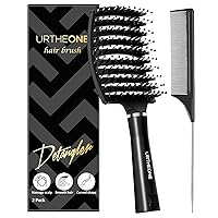 Hair Brush,Detangling Hairbrush Boar Bristle Hair Brushes for Women Men Kids Curly Thick Long Short Wet or Dry Hair, Curved Vented Detangler Brush for Faster Blow Drying (Black)