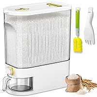22 Lbs Rice Dispenser, Large Dry Food Storage Container with Measuring Cup & Time Scale, Food Dispenser Kitchen Organization and Pantry Store for Cereal Dry Food (White)