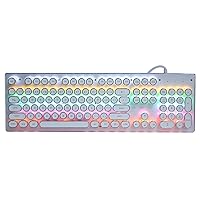 Dpofirs HJK920 Universal Mechanical Computer Keyboard, Gaming Wired Classic Retro Punk Mechanical Keyboard, Ergonomic Keyboard with Mixed Backlight, 104 Round Keys(White)