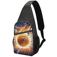 Basketball and Thunderbolt Sling Bag Crossbody Backpack Travel Chest Bag Hiking Daypack