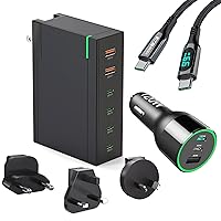 CHIPOFY 200W USB C Wall Charger Bundle with a 120W Car Charger and a 6.6FT 100W USB C Cable