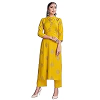 Indian Kurti for Womens With Pant | Rayon Foil Printed Kurtis Kurta Dress For Women Tops