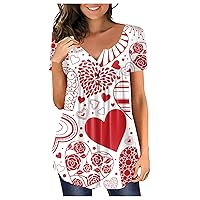 Beautiful Short Sleeve Summer T-Shirts Women's Funeral Tunic Button-Down Top for Women V Neck Heart