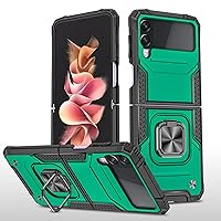 Compatible with Galaxy Z Flip 3 Kickstand Case, Military Grade Case Built-in 360° Rotate Ring Stand Magnetic Cover Case for Samsung Galaxy Z Flip 3 5G,Green