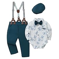 Baby Boy Clothes Suits Infant Gentleman Outfits Long Sleeve Dress+Suspender Pants+Bowtie+Beret Hat Wedding Set 3-18M