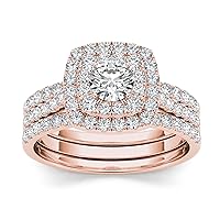 IGI Certified 10k Rose Gold 1 1/2CT TDW Diamond Double Halo Engagement Ring Set Love Jewelry Gift for Women(I-J, I2)-13