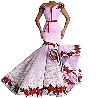 Lace Flowers Mermaid Women's Prom Evening Shower Dress Gown For Wedding