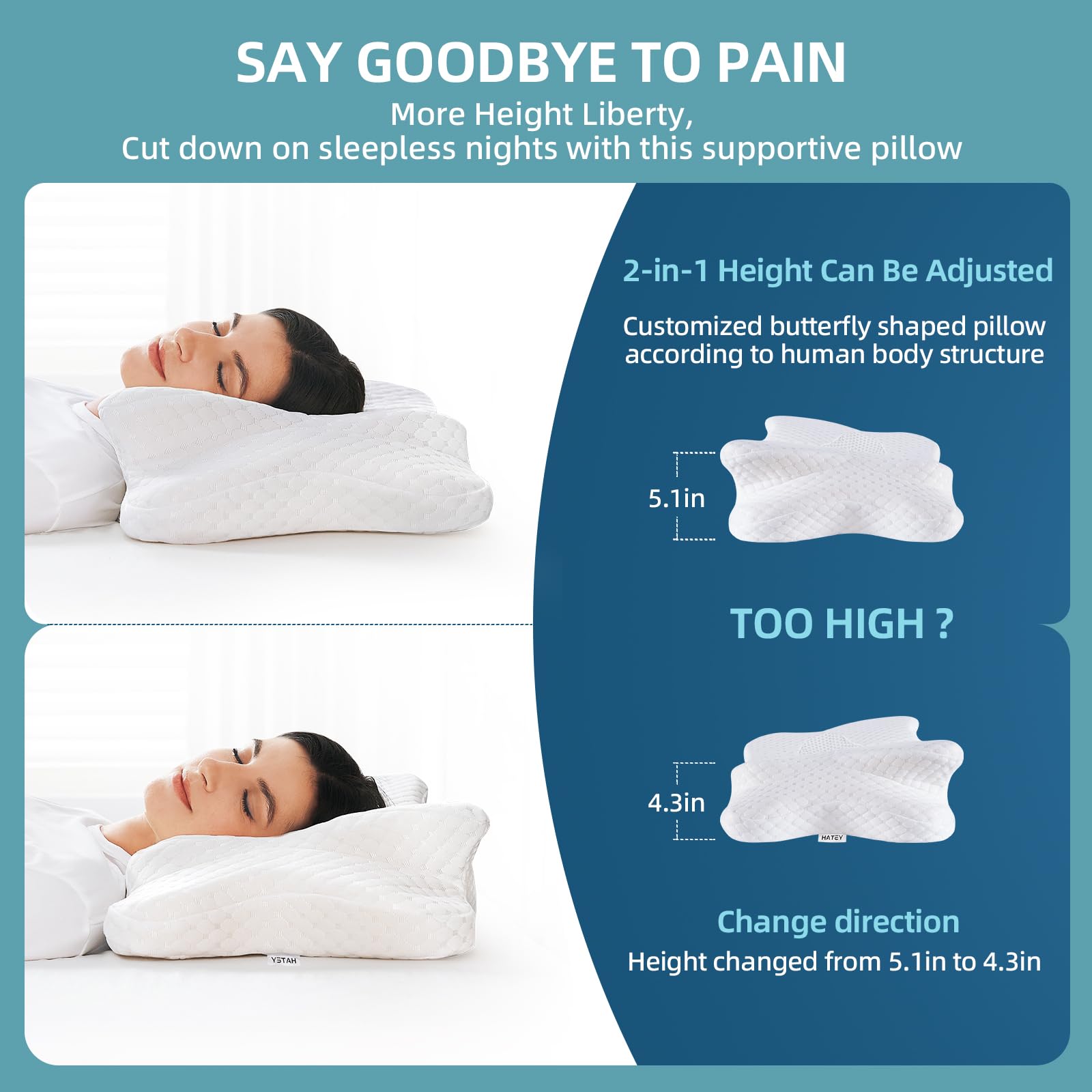 HATEY Neck Pillow for Pain Relief Sleeping, Hollow Design Cervical Memory Foam Pillows, Ergonomic Orthopedic Neck Support Contour Pillow for Side, Back and Stomach Sleepers