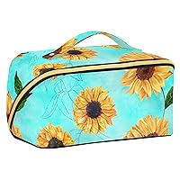 Sunflower Teal Makeup Bag Large Cosmetic Bags for Women Travel Makeup Bags for Women Make Up Bag Organizer Makeup Pouch Toiletry Bag for Travel Daily Use Cosmetics Toiletries