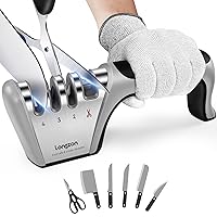 4-in-1 Knife Sharpener [4 stage] with a Pair of Cut-Resistant Glove, Original Premium Polish Blades, Best Kitchen Knife Sharpener Really Works for Ceramic and Steel Knives, Scissors.