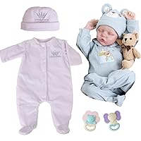 Aori Lifelike Reborn Baby Dolls Realistic Sleeping Boy Doll and White Outfit Onesie for 17-20 Inch Reborn Doll