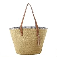 Ladies Simple Shoulder Woven Bag Fashion Tassels Pendants Straw Bag Beach Bag