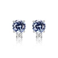 Amazon Essentials Created Gemstone and 1/10 CT TW Lab Grown Diamond Stud Earrings in Platinum Over Sterling Silver (previously Amazon Collection)