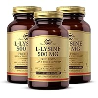 SOLGAR L-Lysine 500 mg - 100 Vegetable Capsules, Pack of 3 - Skin & Tissue Support - Non-GMO, Vegan, Kosher, Gluten Free - 300 Total Servings